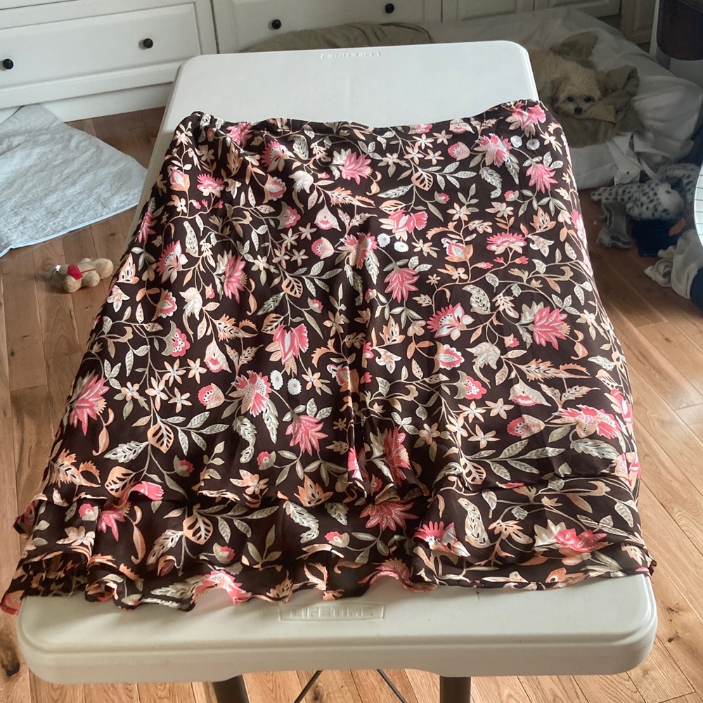 sKU #32 Brown Floral Skirt with Pink Accents